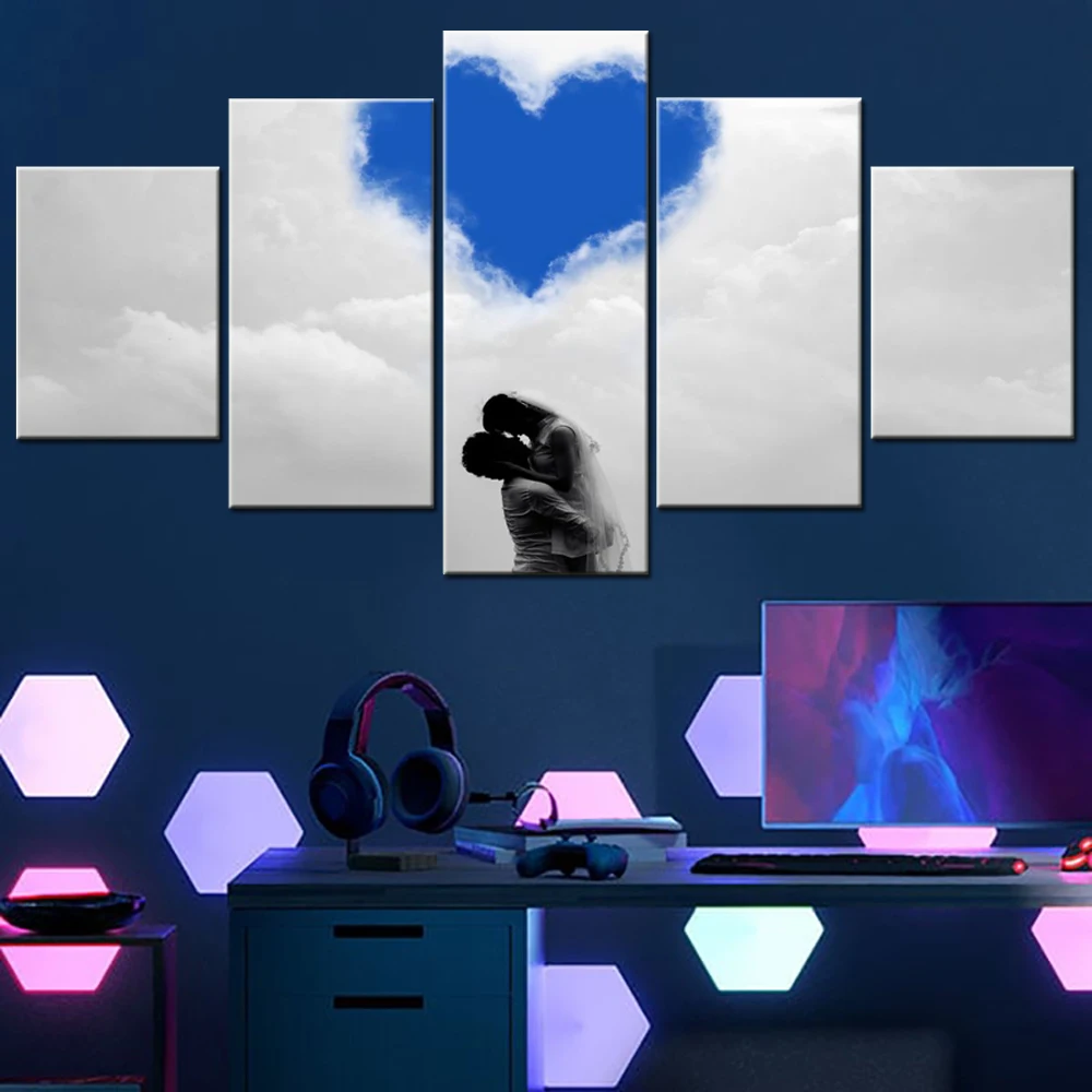 

5 Piece Canvas Wall Arts Abstract Poster Painting Love Love couple Cloudy Sky Wallpaper Home Decor Picture For Living Room