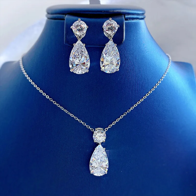 

Water Drop Moissanite Diamond Jewelry set 925 Sterling Silver Party Wedding Earrings Necklace For Women Bridal Promise Jewelry