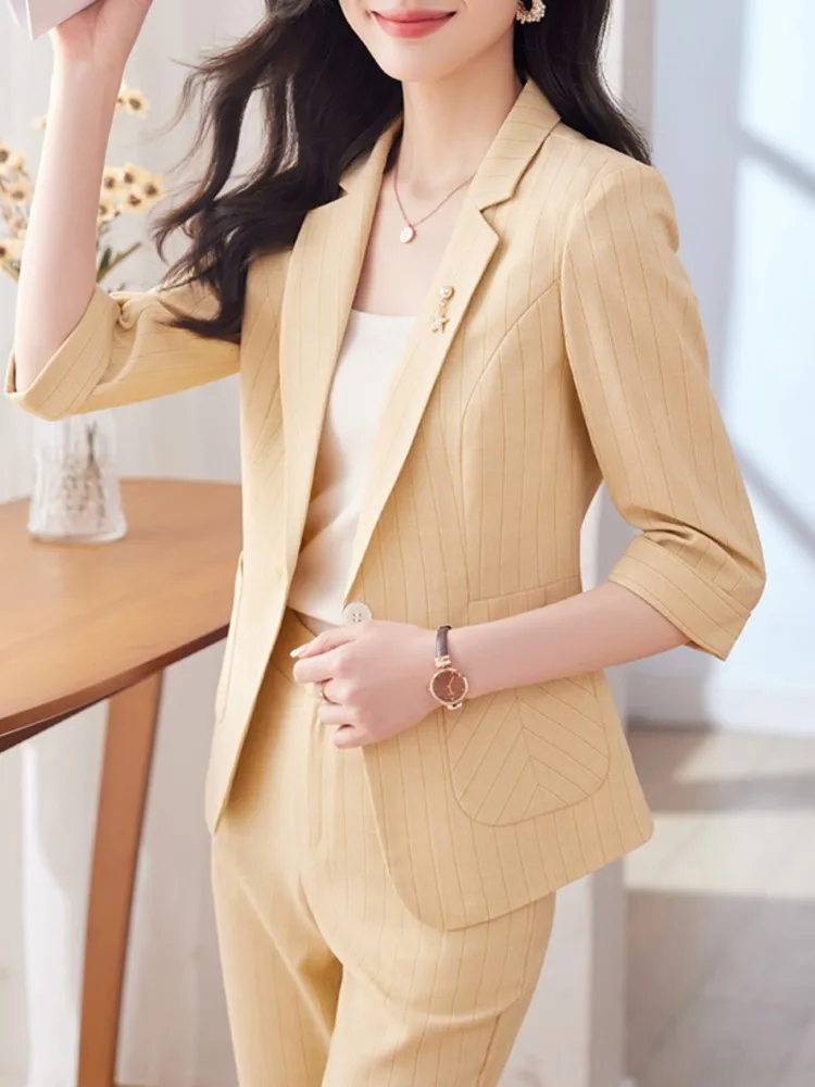 Imagem -02 - Conjunto de Calças e Blazer Empresarial Vintage Feminino Terno de Calça na Moda Coreana Jaquetas Casuais Sólidas Roupas Formais Femininas Novo Peças