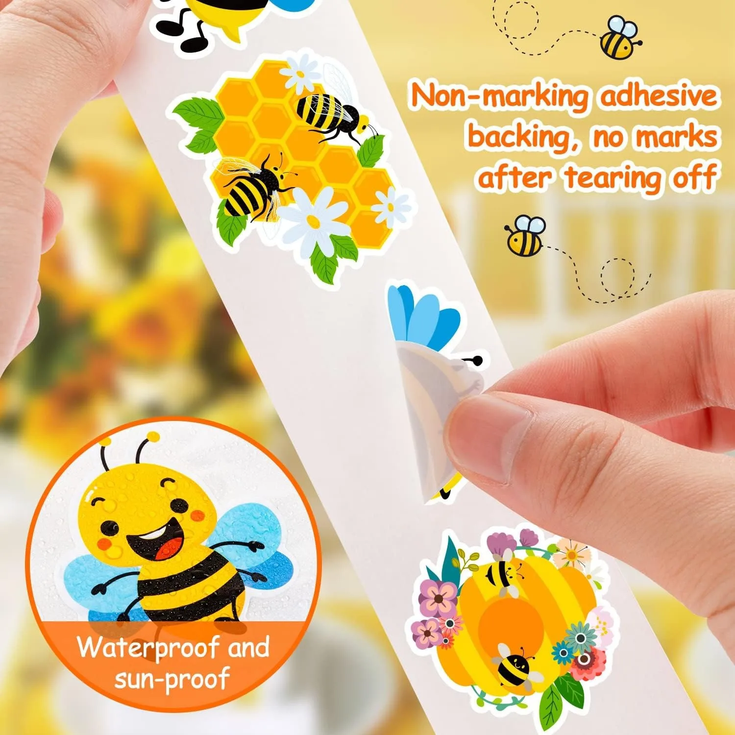 500Pcs /1 Rolls 2.5cm/1inch Yellow Bee Flower Shaped Sticker Decoration Gift Box Sticker Label Stationery Sticker