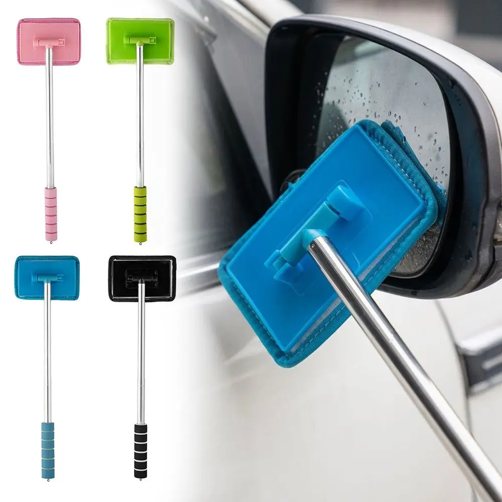 

Handle Car Rearview Mirror Wiper Stainless Steel Retractable Window Wash Cleaning Brush Layered Brush Head