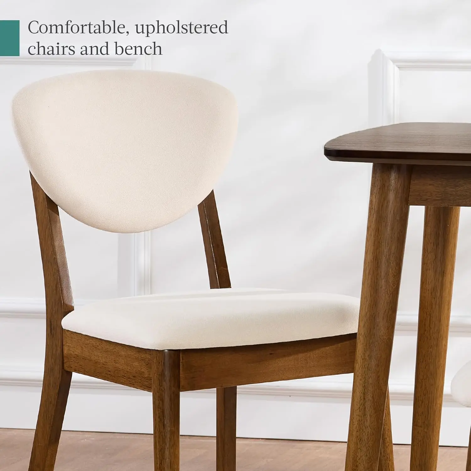 Walnut Wood 4 Piece Dining Table Chair Set Mid Century Modern Upholstered Bench Indoor Kitchen Dining Furniture view 4