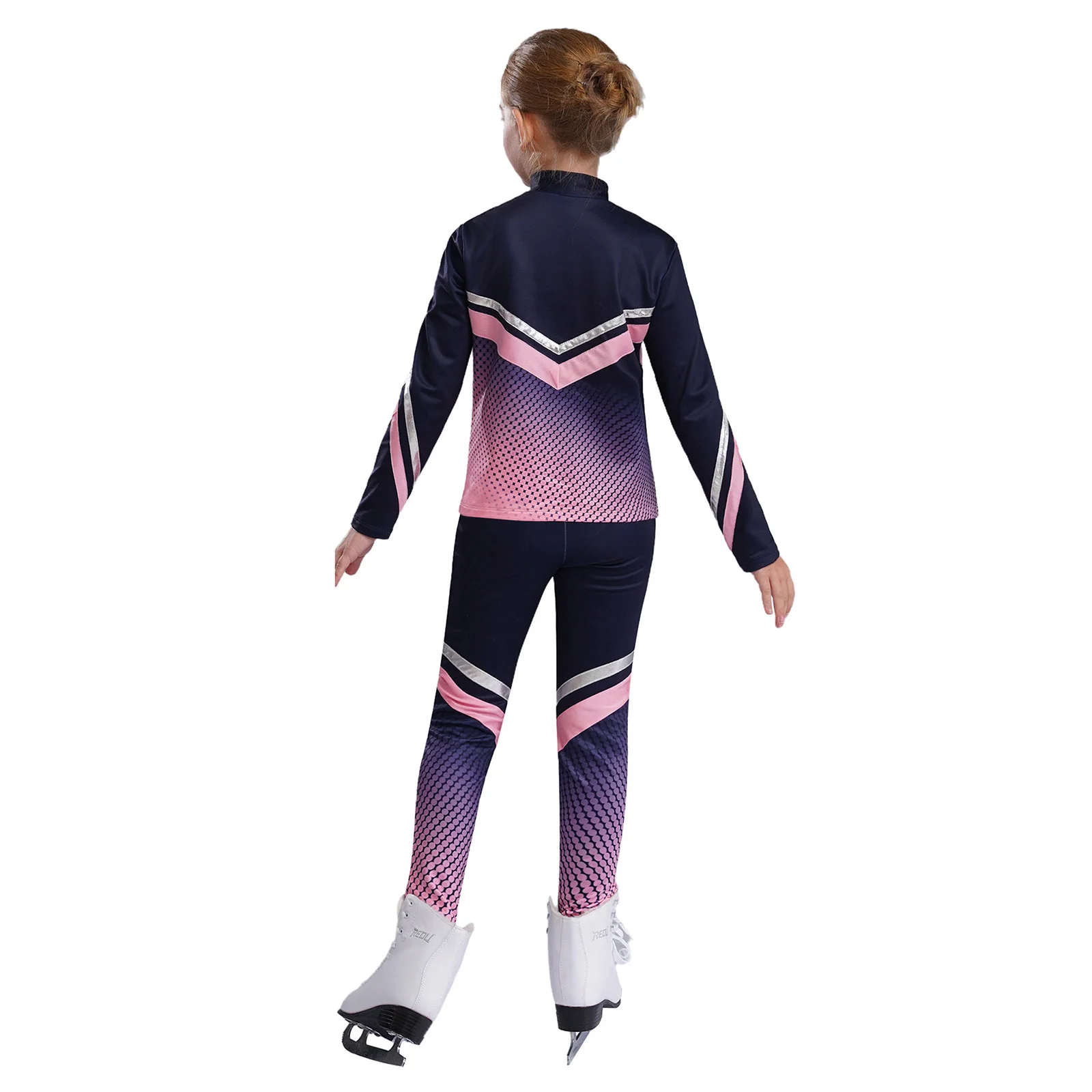 Kids Girls Sports Sets Gradient Dots Print Zipper Sweatshirt with Leggings for Figure Skating Gymnastics Workout Performance