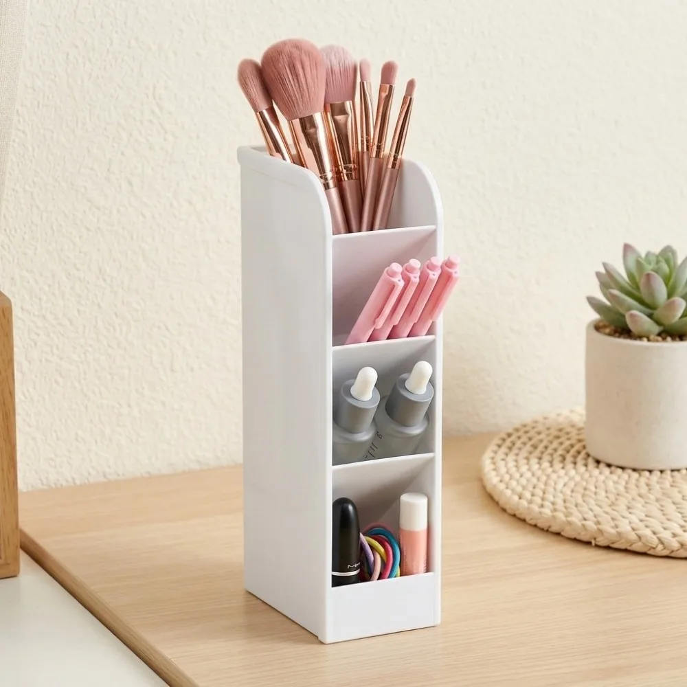 Plastic Material Pen Holder Multi Compartment Frosted Surface Desk Organizer Solid Color Slant Insert Style Pen Rack