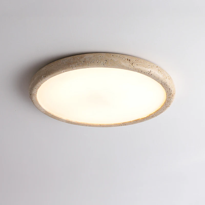 Wabi Sabi Dia38CM Circular Yelllow Stone Ceiling Lamp LED Travertine Ceiling-Mounted Luminaire Bedroom Corridor Light Fixture