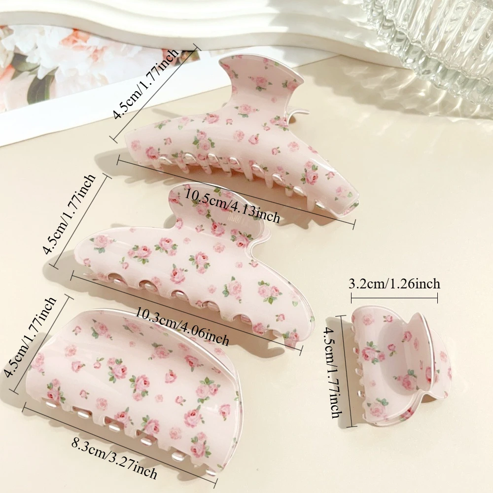 Neue Rosa Blumenmuster Acetat Haarspange für Damen und Mädchen, Große und Kleine Schweißblumen-Haarklammer, Haarstyling-Accessoires, Geschenk – Detail 1