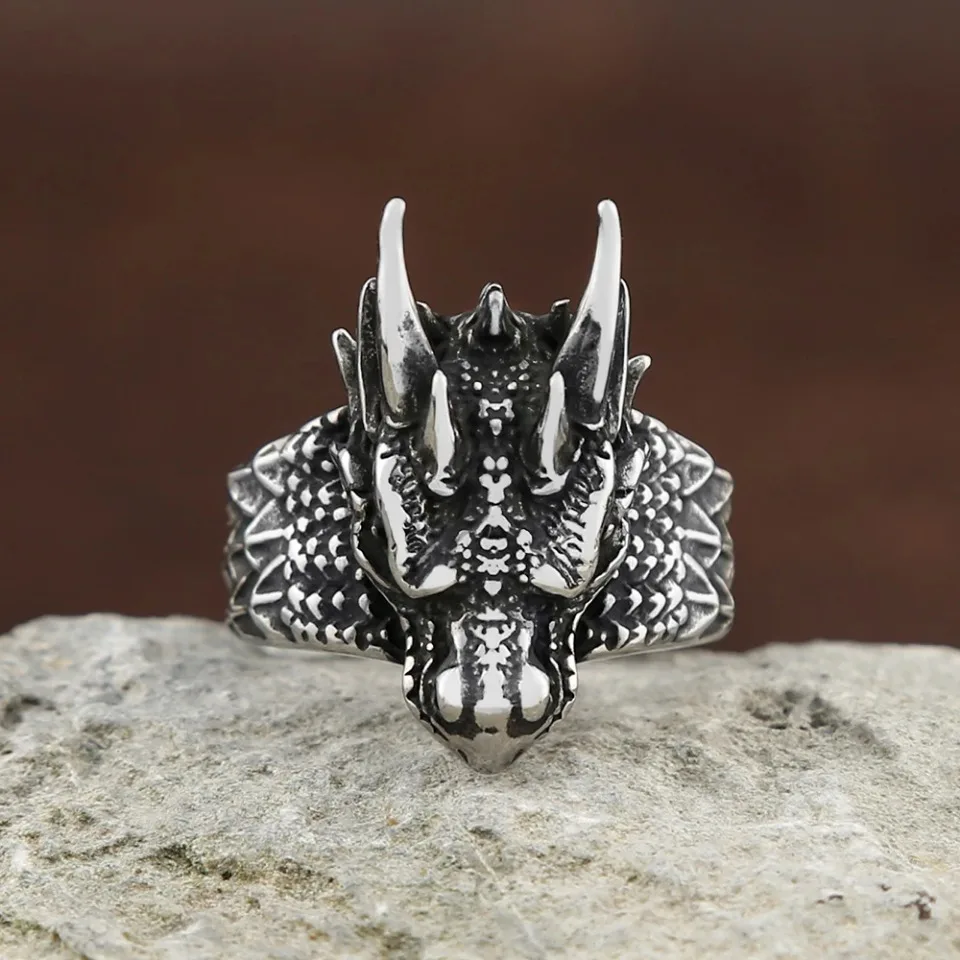 Vintage Nordic Stainless Steel Dragon Rings For Men Women Punk Fashion Vikings Animal Finger Ring Party Jewelry Gifts Wholesale