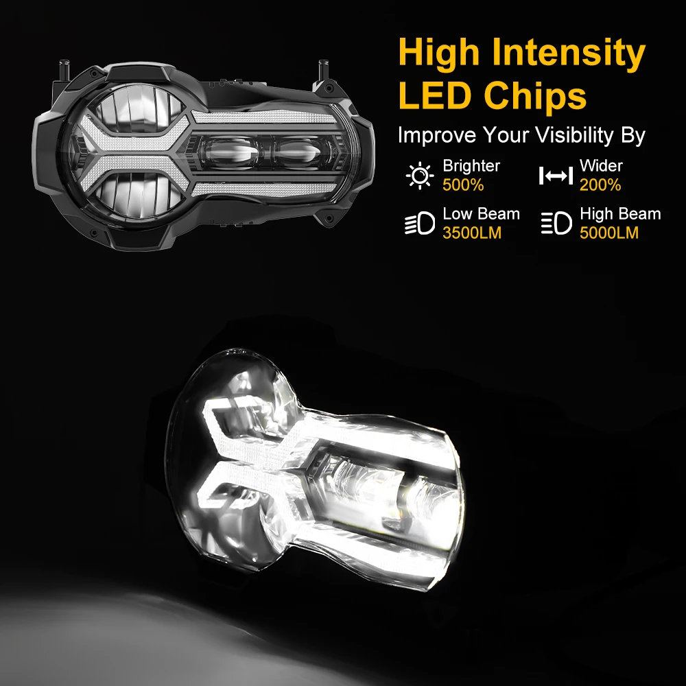 E-mark LED المصابيح الأمامية لسيارات BMW R1200GS 2013-2018 R 1200GS K50 ADV مغامرة أضواء الدراجة النارية مجموعة كشافات كاملة