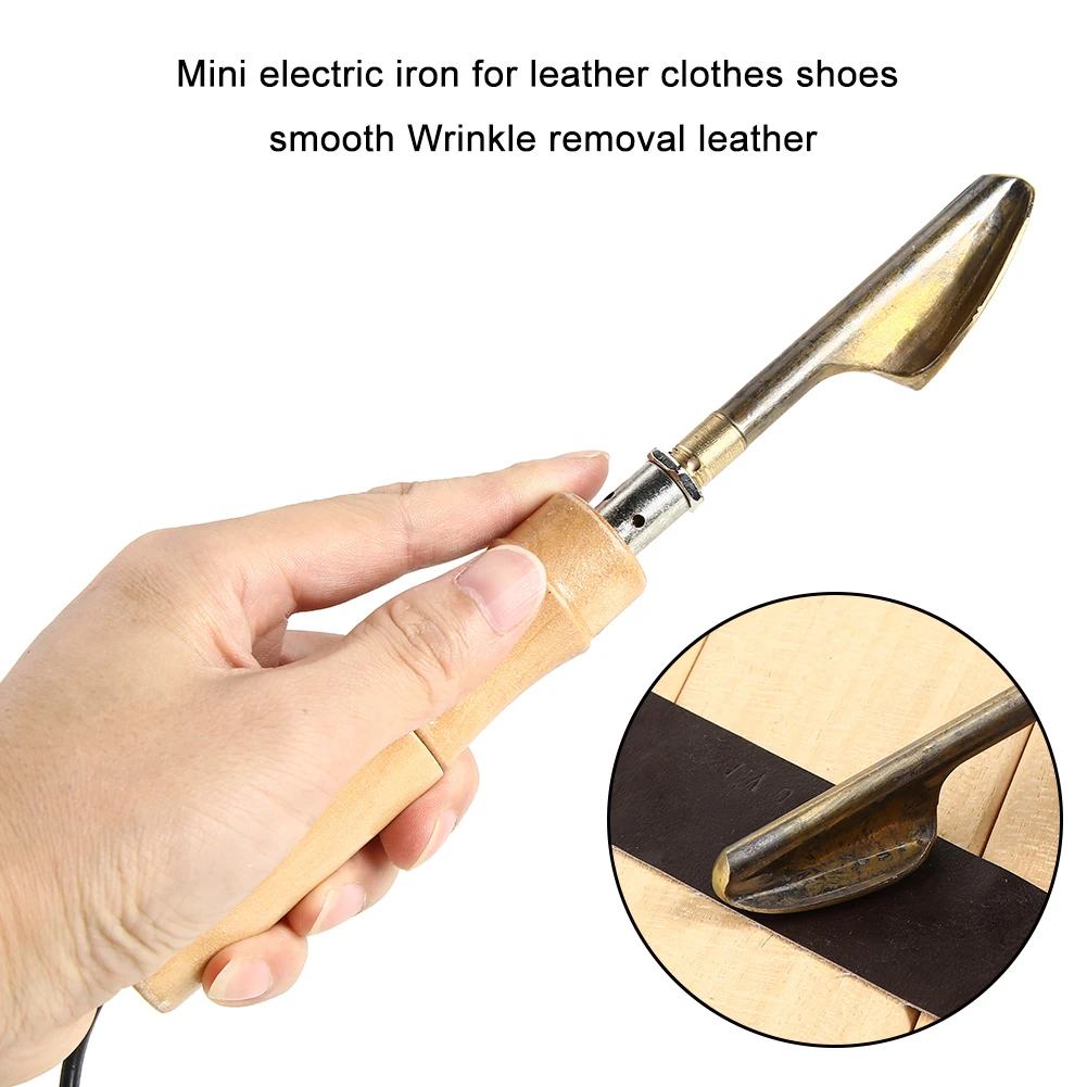 Household Mini Electric Iron Wood Handle Leather Clothing Shoes Wrinkle Removal Smooth Tool Household Small Mini Electric Iron