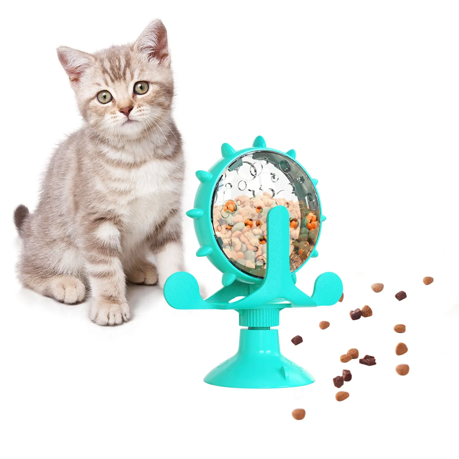 360° Rotating Cat Food Dispenser Interactive Cat Toy Dog Slow Feed Toy No Power Pet Enrichment Toy Strong Suction Cup