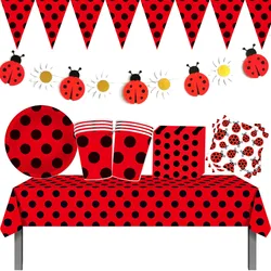 Ladybug Birthday Party Tableware Red and Black Dots Disposable Plates Napkins Cups Tablecloth Baby Shower Kids Party Supplies