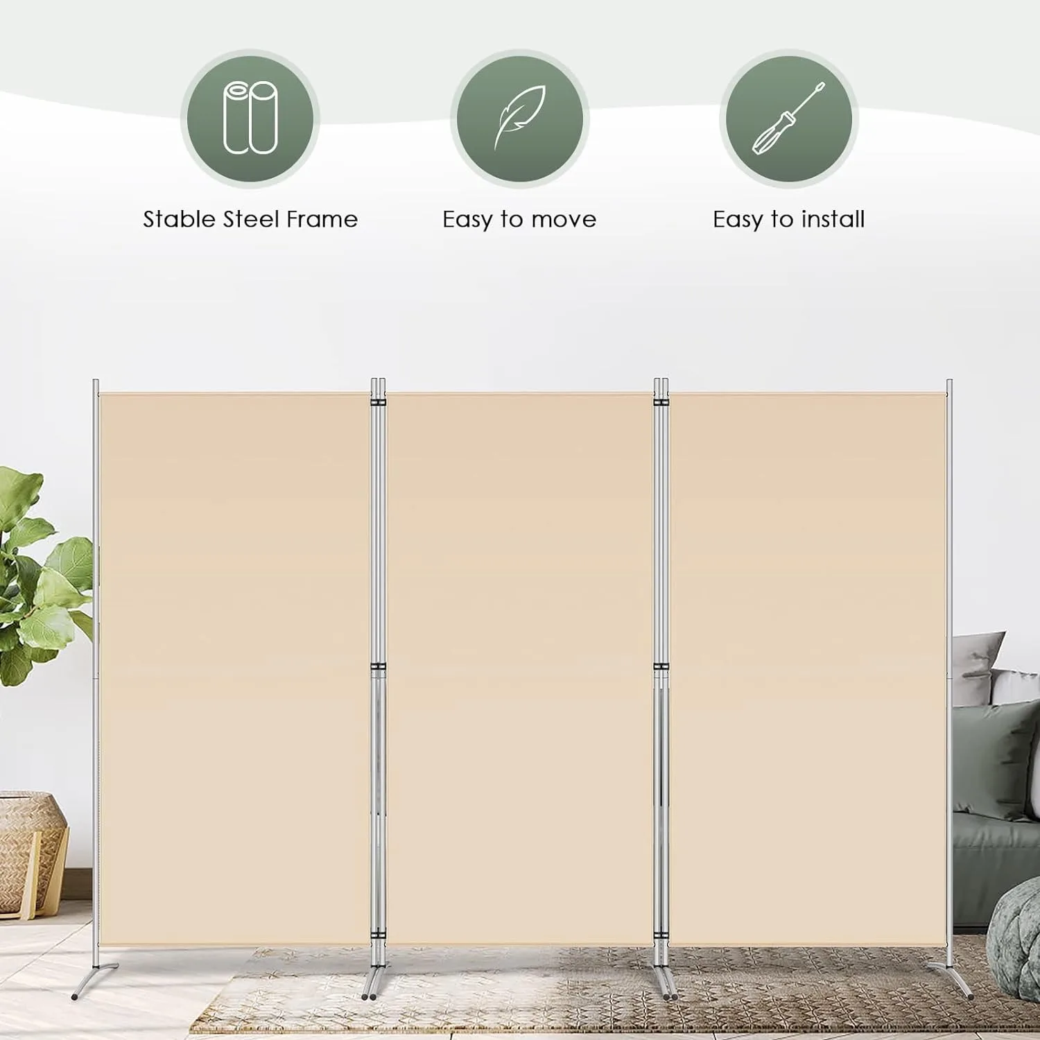 RANTILA-Écran de Confidentialité Pliable à 3 Panneaux, Synchronisation Murale de Cloison Autoportante, Import ''Wx20''Dx71''H, 6 Fédération