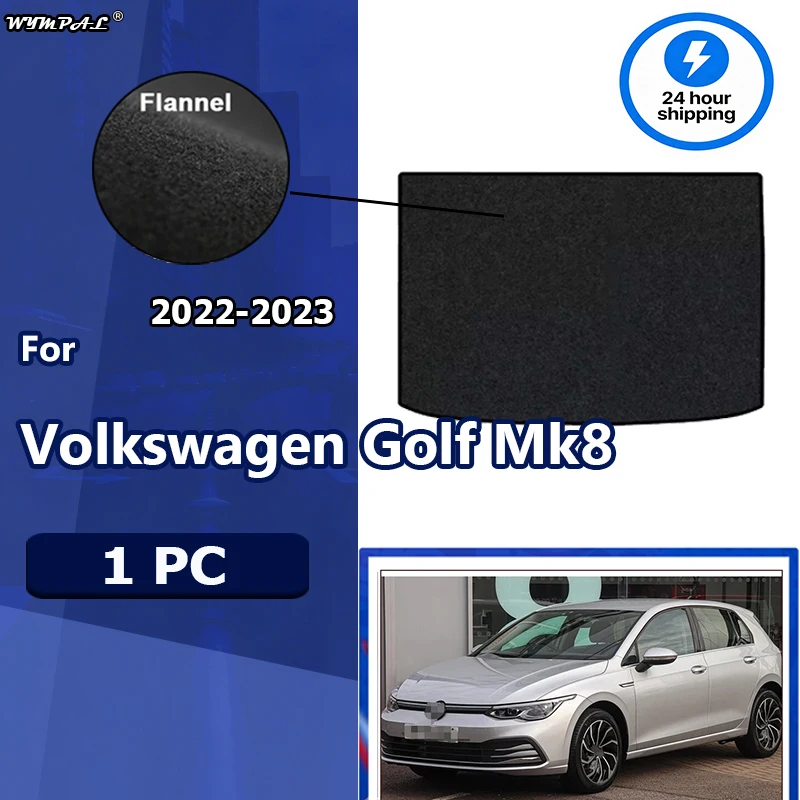 Flannel Car Rear Trunk Mat For Volkswagen Golf Mk8 VW GTE GTD GTI R-Line 2022 2023 Boot Cargo Trunk Luggage Floor Carpet Black