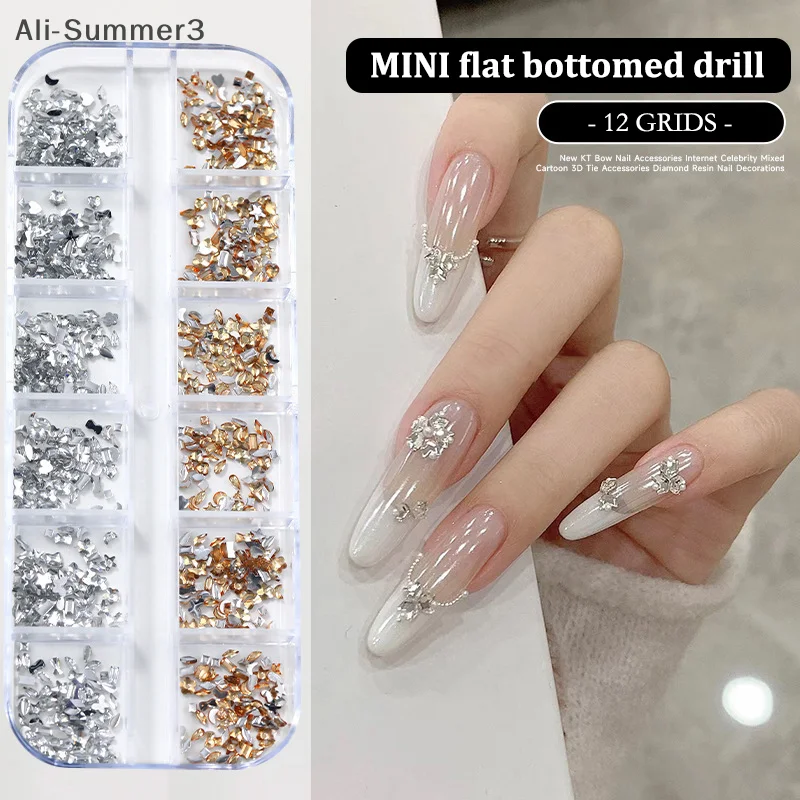 12 Grids/Box Mixed Nail Art Multi Shape Flat Back Crystal Rhinestone Dazzling Diamonds Strass Manicure Tip 3D Decoration #2