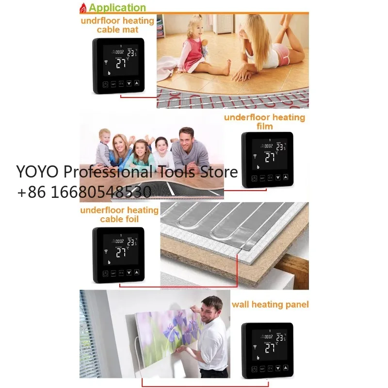 

Hal HY08WE-2 Modern Black App WiFi Room Thermostat Heater Electric Carbon Floor Heating Film 230V ABS Material Hotel Us