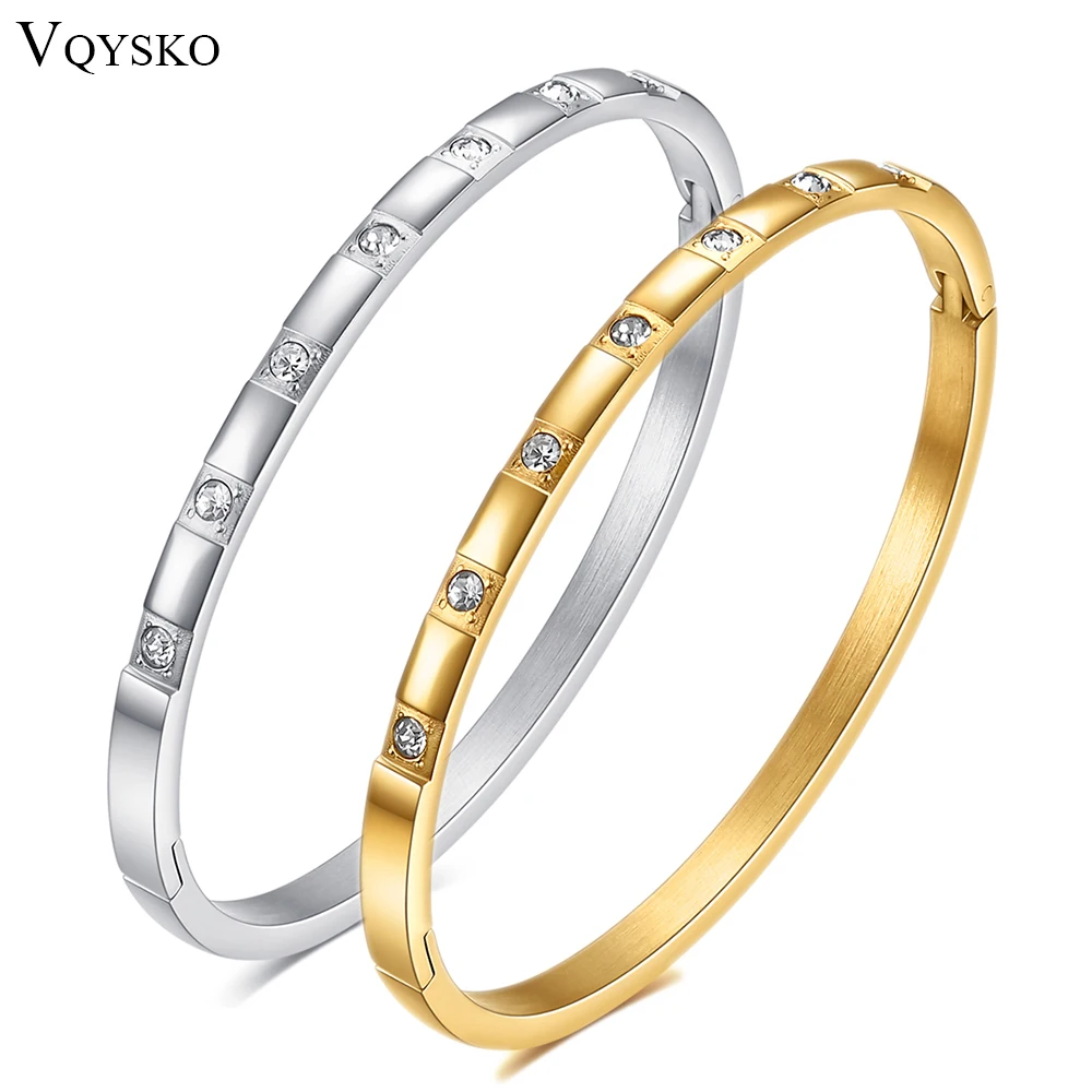 VQYSKO Stainless Steel Zircon Square Bracelet Buckle Bracelet Women's Jewelry Valentine's Day Gift For Her