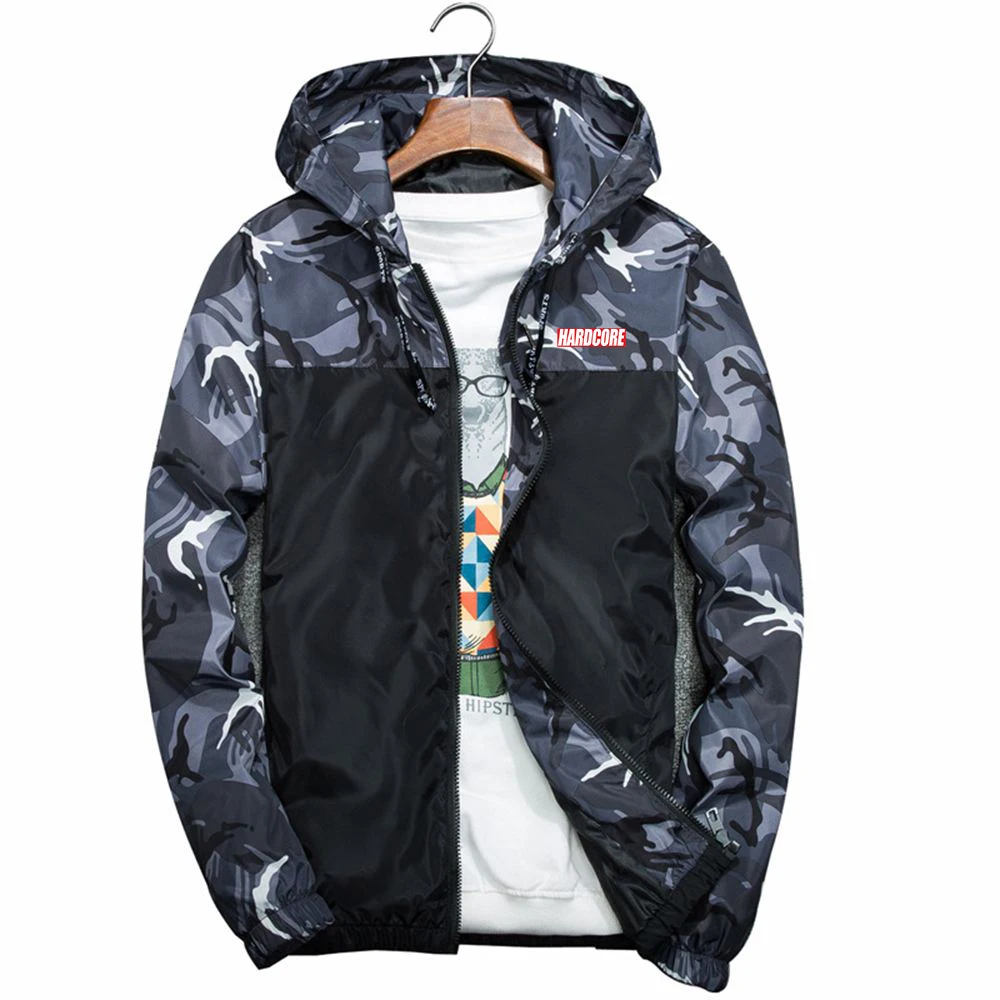 HARDCORE Printed Men Military Windbreaker Camouflage Patchwork Jackets Coats Fashion Streetwear Jacket Camo High Quality Clothes