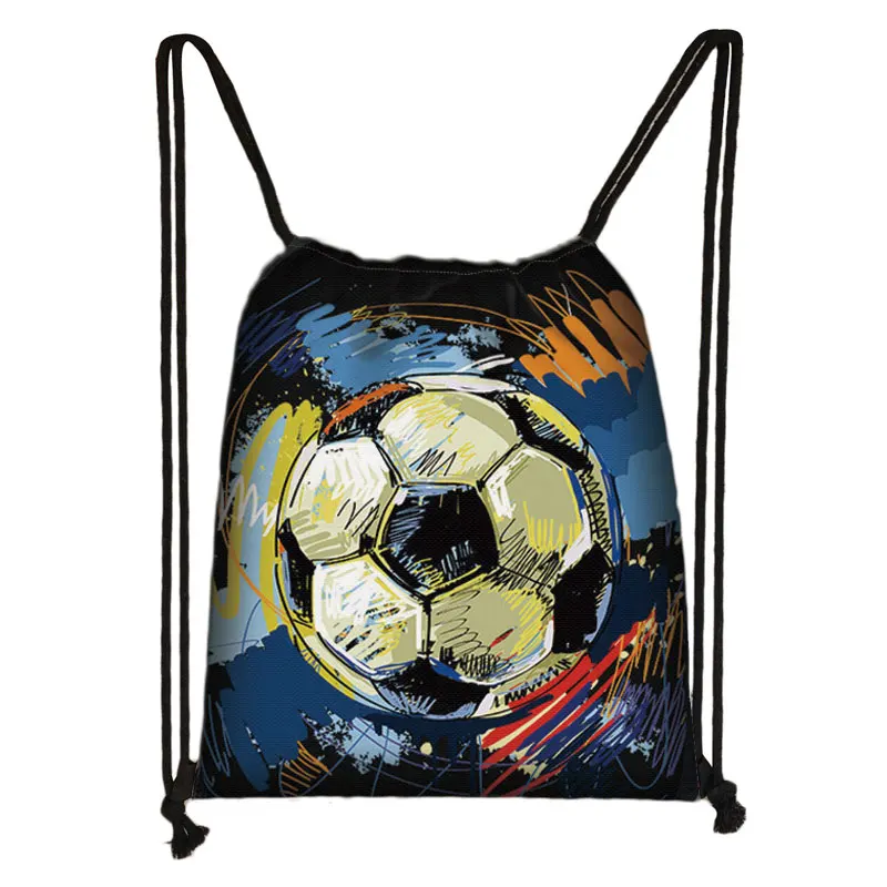 Cool Soccer Ball with Golden Crown Print Drawstring Bag Gym Sport Backpack Football Shoulder Bag for Travel Shoes Holder