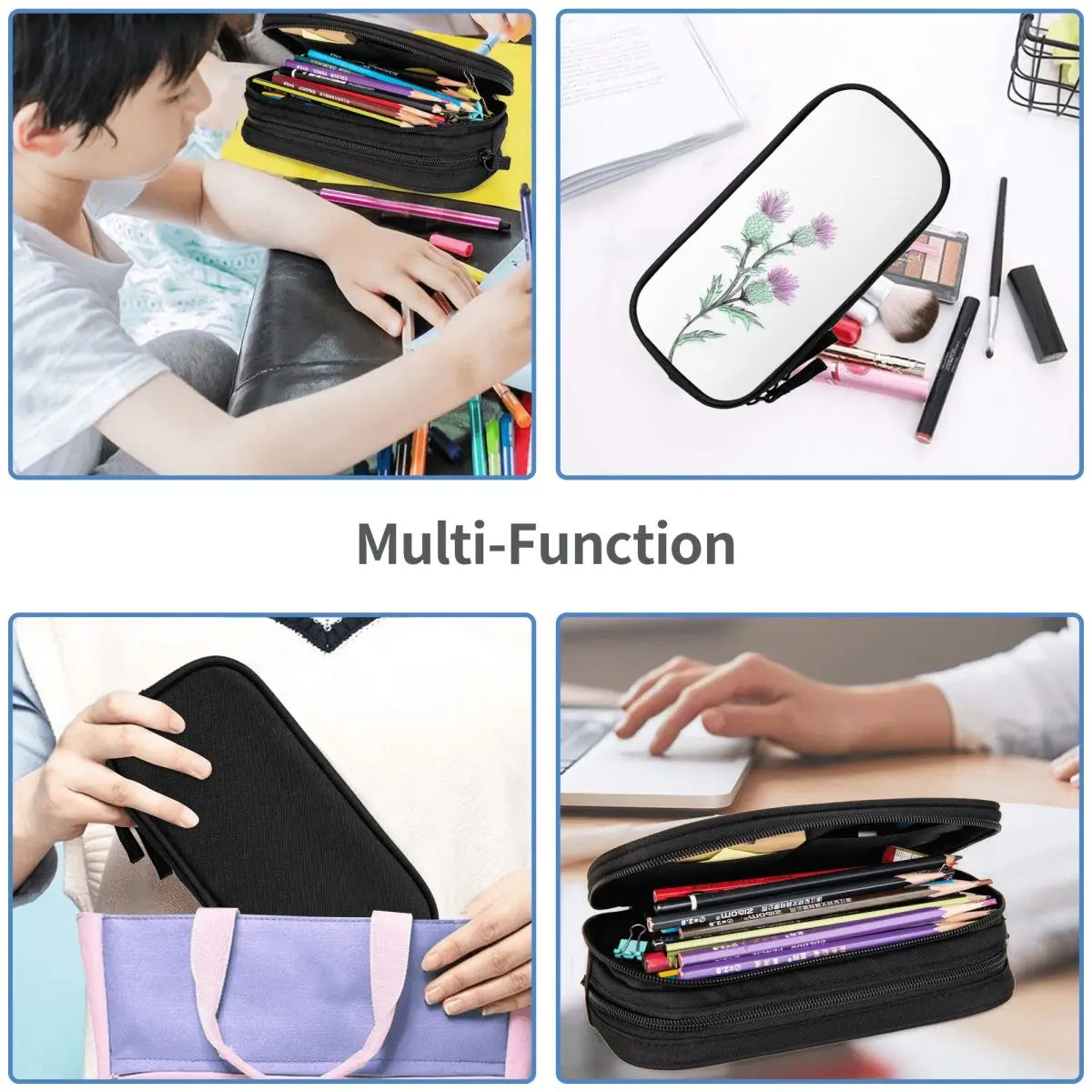 Watercolor Thistle Pencil Cases Large Capacity Pen Bags Pen Box Pencil Pouch For Boys Girls Students Stationery School Office