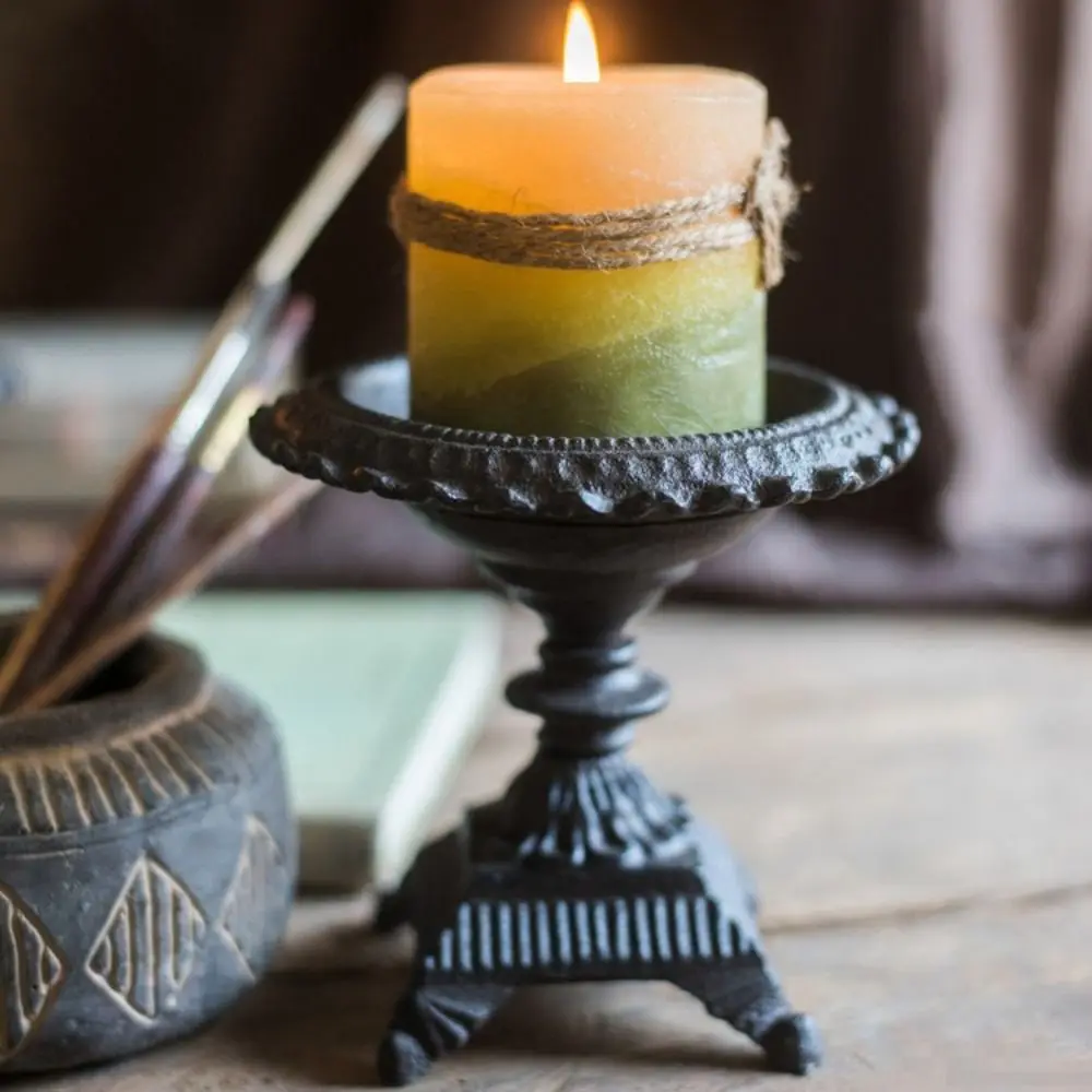

Home Decor Iron High Foot Candlestick Minimalist Retro Craft Candelabra Art Aromatherapy Candle Stand Xmas