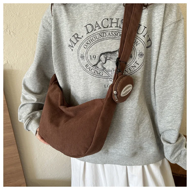 2026 Neue Schultertasche für Damen, Ins-Stil, Japanischer Cord, für Studenten und Pendler, Vielseitige Große Umhängetasche – Detail 13