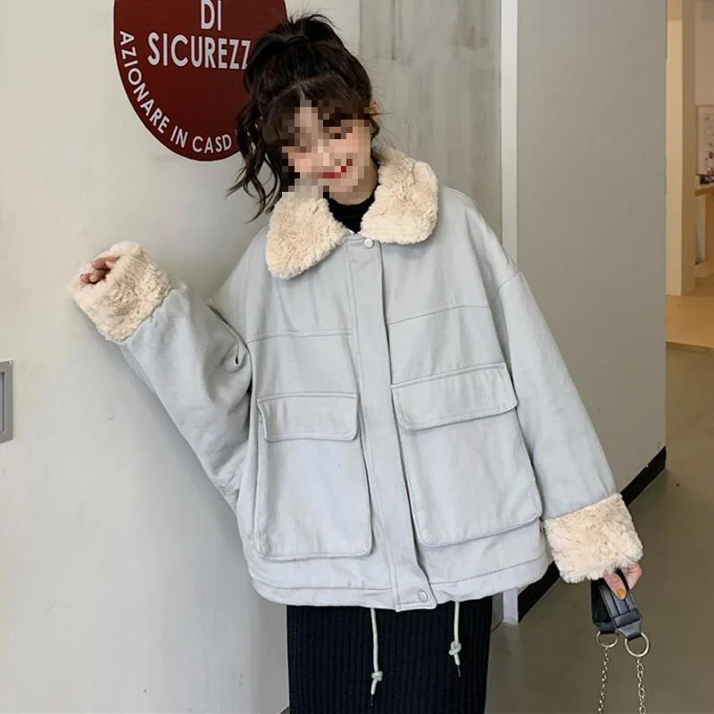 Thickened Warm Cotton Jacket for Women Imitating Lamb Wool Cotton Jacket Autumn and Winter New Item Small and Loose Cotton