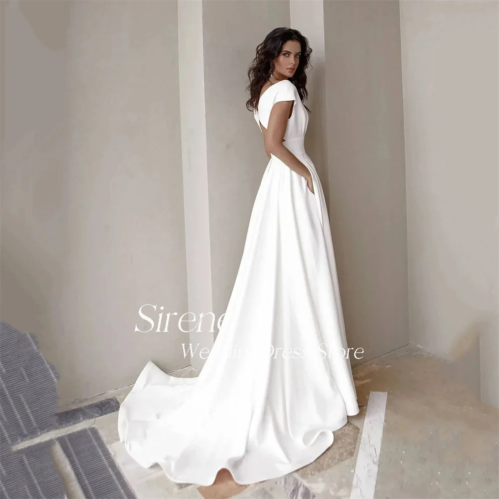 Sirene-Robe de Mariée Simple en Satin, Élégante, Col en V, Ligne A, Fente Latérale Haute, Manches Cape, Dos aux, Patients, Quelle que soit la Collection Éducative 2024