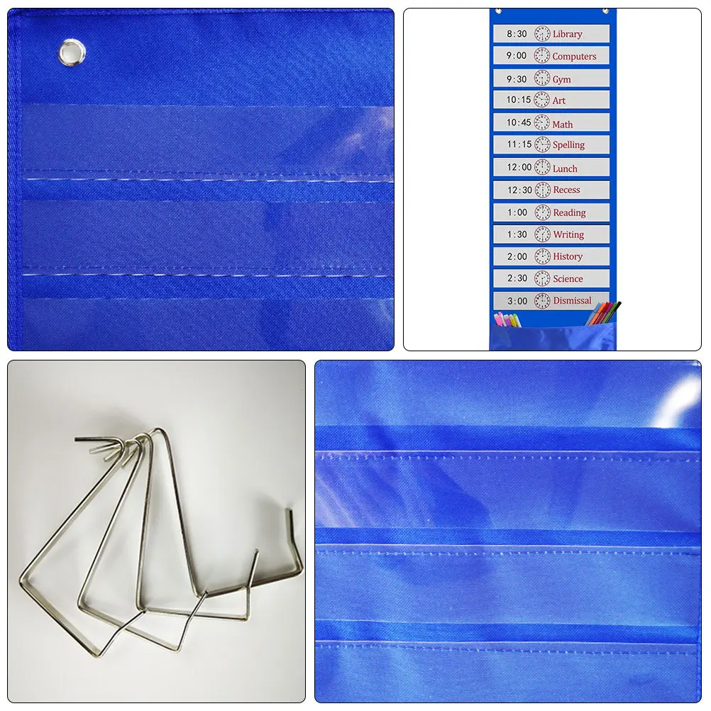 

Daily Schedule Pocket Chart Classroom Organizer 18 Reusable Double-Sided Cards Hanging Storage Bag for School Teaching