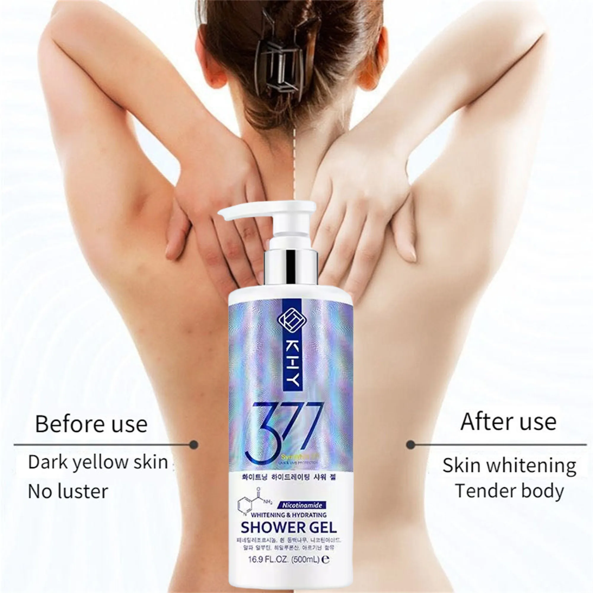 377 Niacinamide Strong Lightening Body Wash Korean Skincare,Long Lasting Fragrance Deep Moisture Soft Skin Whitening Body Acne