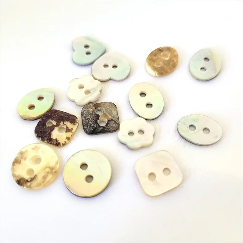 10PC Natural White Mother of Pearl Round Heart Square Oval 2-holes Button Sewing Craft Flatback Button DIY Shirt Scrapbook Decor