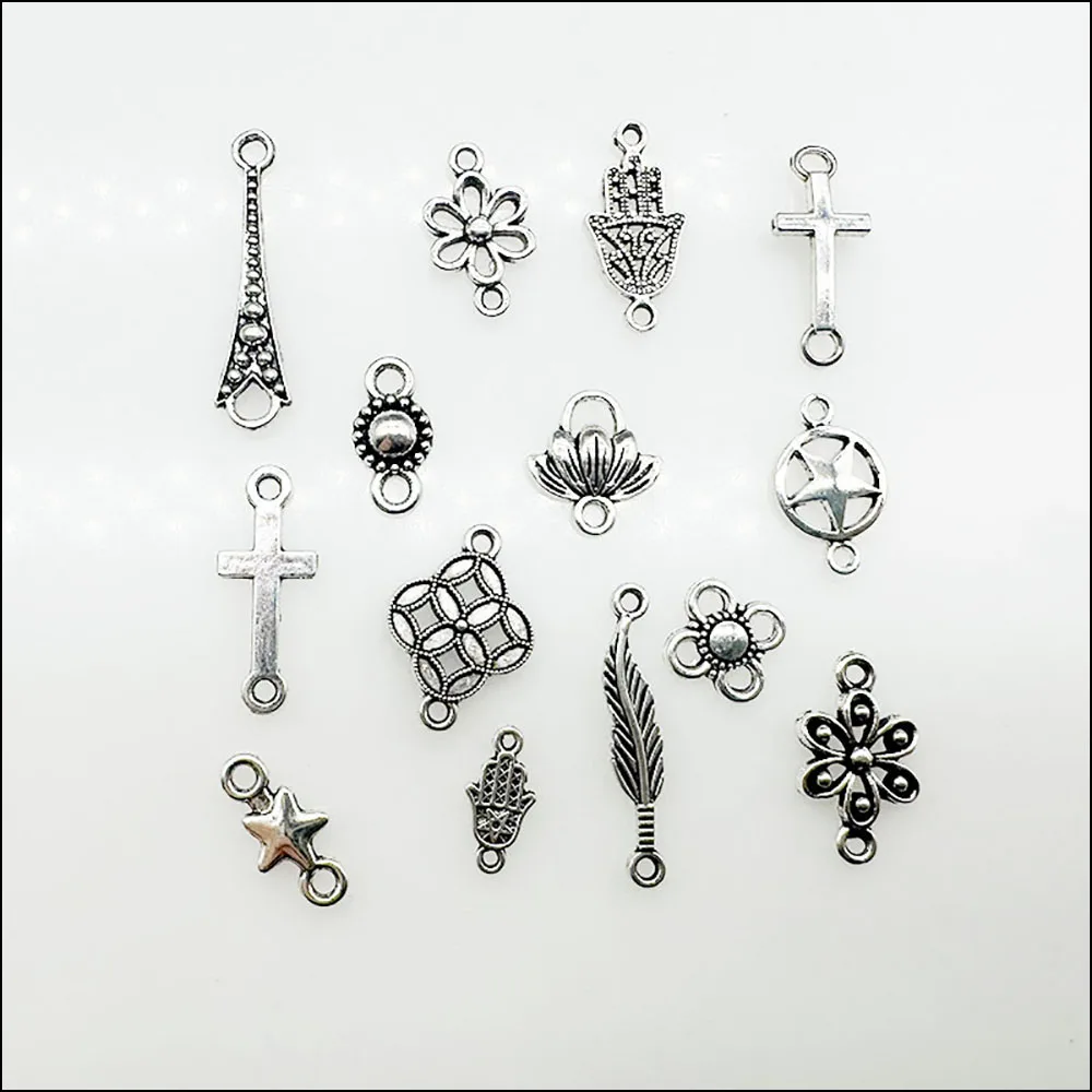 Neue Stern Kreuz Blume Anschlüsse Retro tibetisch versilbert für Armbänder Charms Herstellung von Schmuck