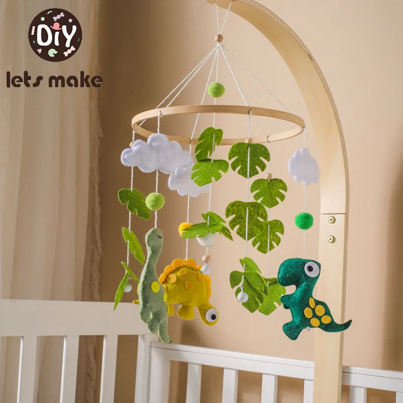 Cartoon Felt Dinosaur Baby Rattle Toys Wooden Mobile Musical Bed Bell Hanging Toy 0-12 Month Newborn Infant Crib Holder Brackets