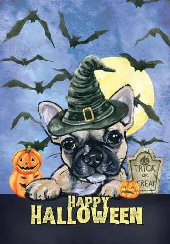 Bulldog Francés Crema Hippie Hound Studios Feliz Halloween Bandera