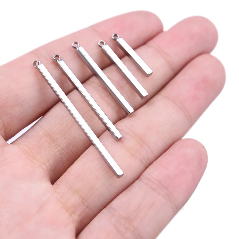 10pcs/Lot 17/22/27/32/42mm Stainless Steel Three-Dimensional Rectangle Charms For Jewelry Making Materials Simple Tube Pendants