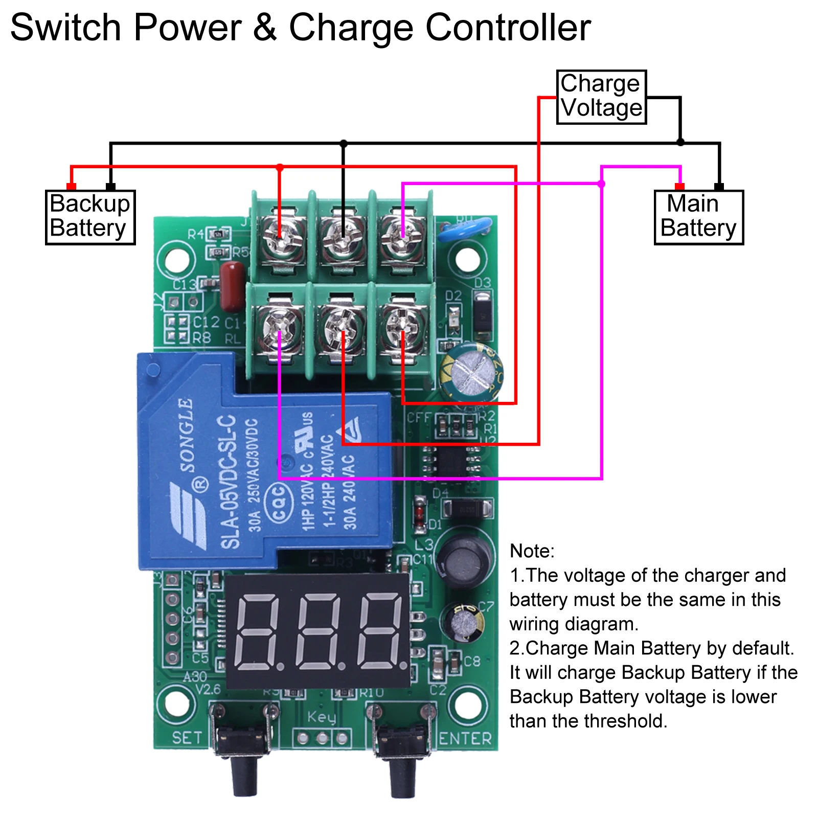DC6-80V Relay Switch Controller Module Voltage Detection Charging Discharge Monitor with Case Digital Display DC0-99.9V Measured