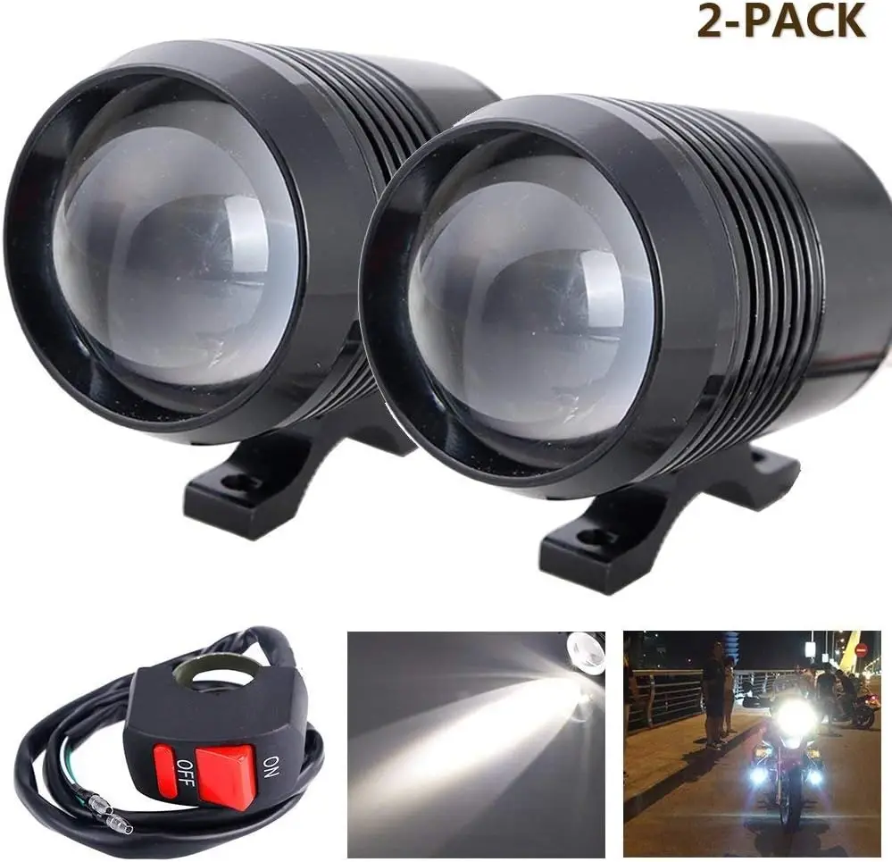 

2Pcs Motorcycle Headlight 6500K White Color U2 Spot Light for Motorcycle ATV Truck Car Bicycle Boat with Off/On Switch
