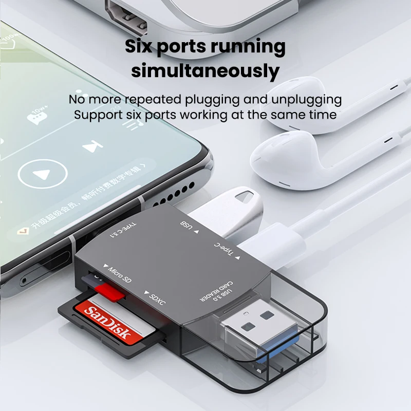 قارئ بطاقات مايكرو Sd من Olaf 6 في 1 OTG من النوع C 3.1 إلى محول Usb 3.0 TF قارئ بطاقات ذاكرة فلاش USB للهاتف والكمبيوتر