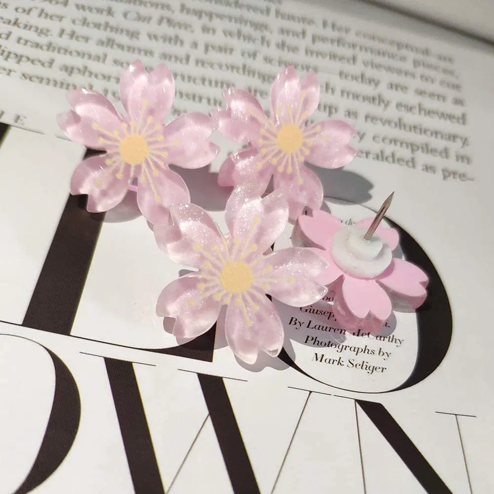 

30Pcs Resin Cherry Blossom Push Pins Cute Decorative Thumbtacks for Bulletin Board Office Craft Supplies