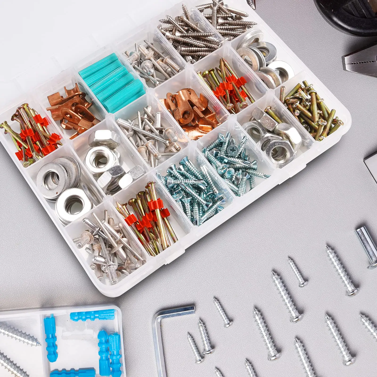 Hardware Tool Storage Box, 5-Compartment Transparent Tool Organizer Box, Screw and Accessory Sorting Box, Household Screw and Wr
