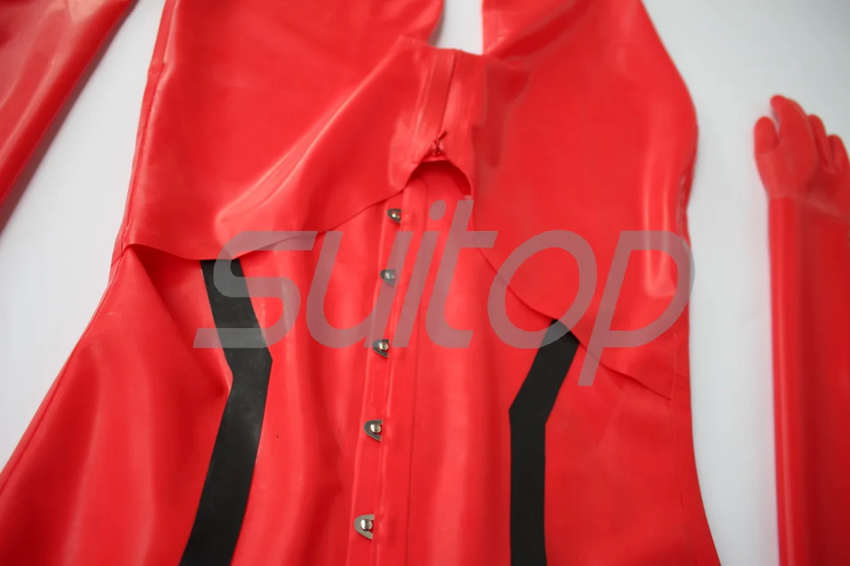 Via EMS New Arrivals latex costume straitjacket sexy red rubber catsuit for girl with corset style