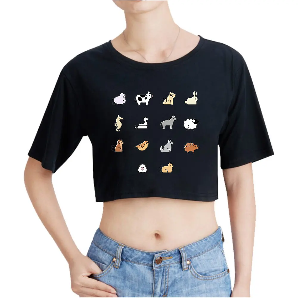 Fruit Basket Merch Zodiac Animals Vintage 90s Crop Top Exposed Navel T-Shirt Oversize ONeck Tops Fashion Funny Tshirt Women