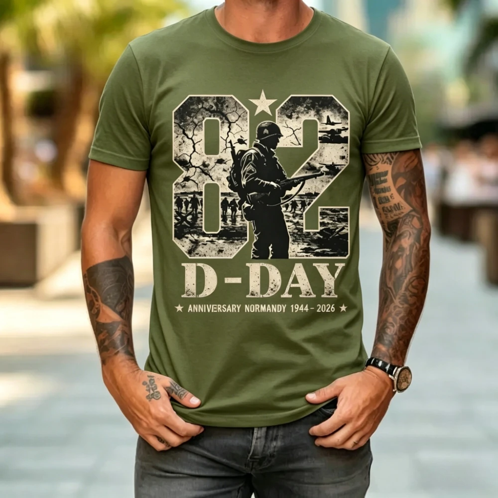 D-DAY 1944 2026 Tshirt 82nd Anniversary Normandy T-shirt Veteran Gift Shirt Memorial Day Memorial Clothing Men Cotton Tops view 5