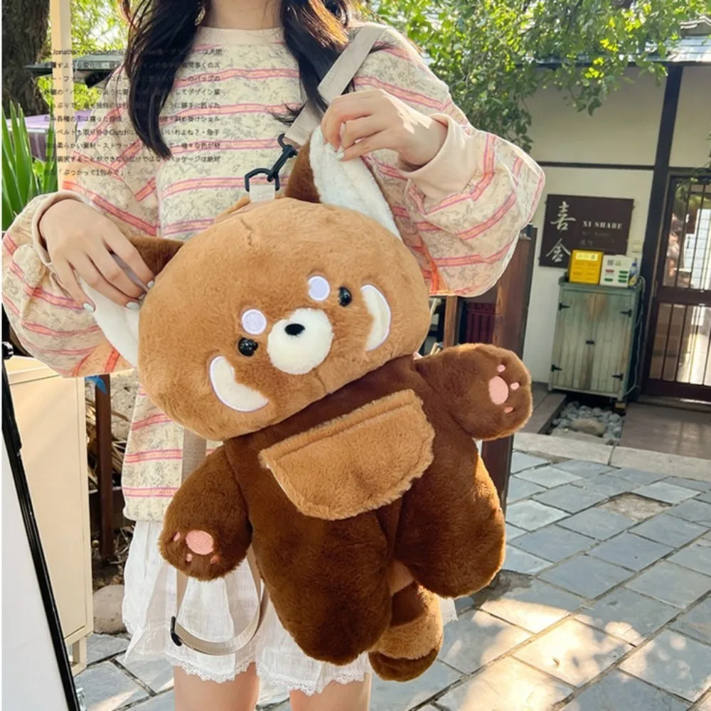 Cute Red Panda Plush Backpacks Lolita Furry Lesser Panda Knapsack Fashion Fur Soft Shoulder Crossbody Bags Kawaii Girl Rucksacks