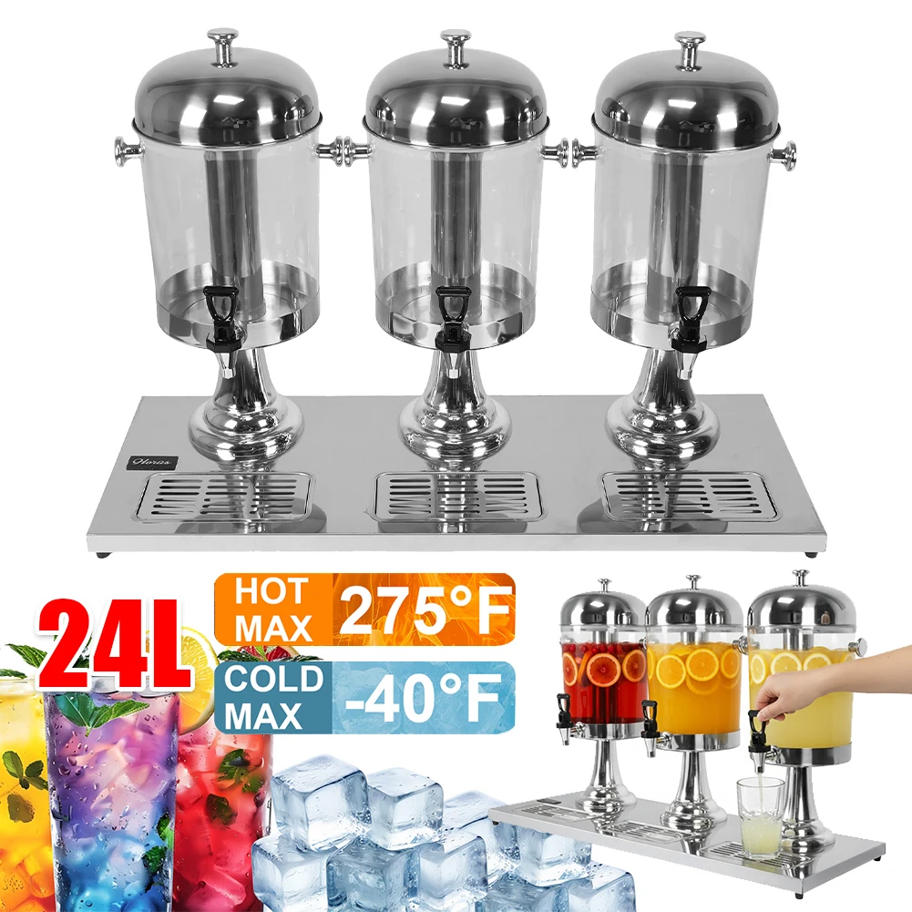 

Контейнер для напитков из нержавеющей стали на 24 л с охлаждающим элементом, диспенсер для напитков с 3 кранами для вечеринок, свадеб, отелей, шведских столов, ресторанов