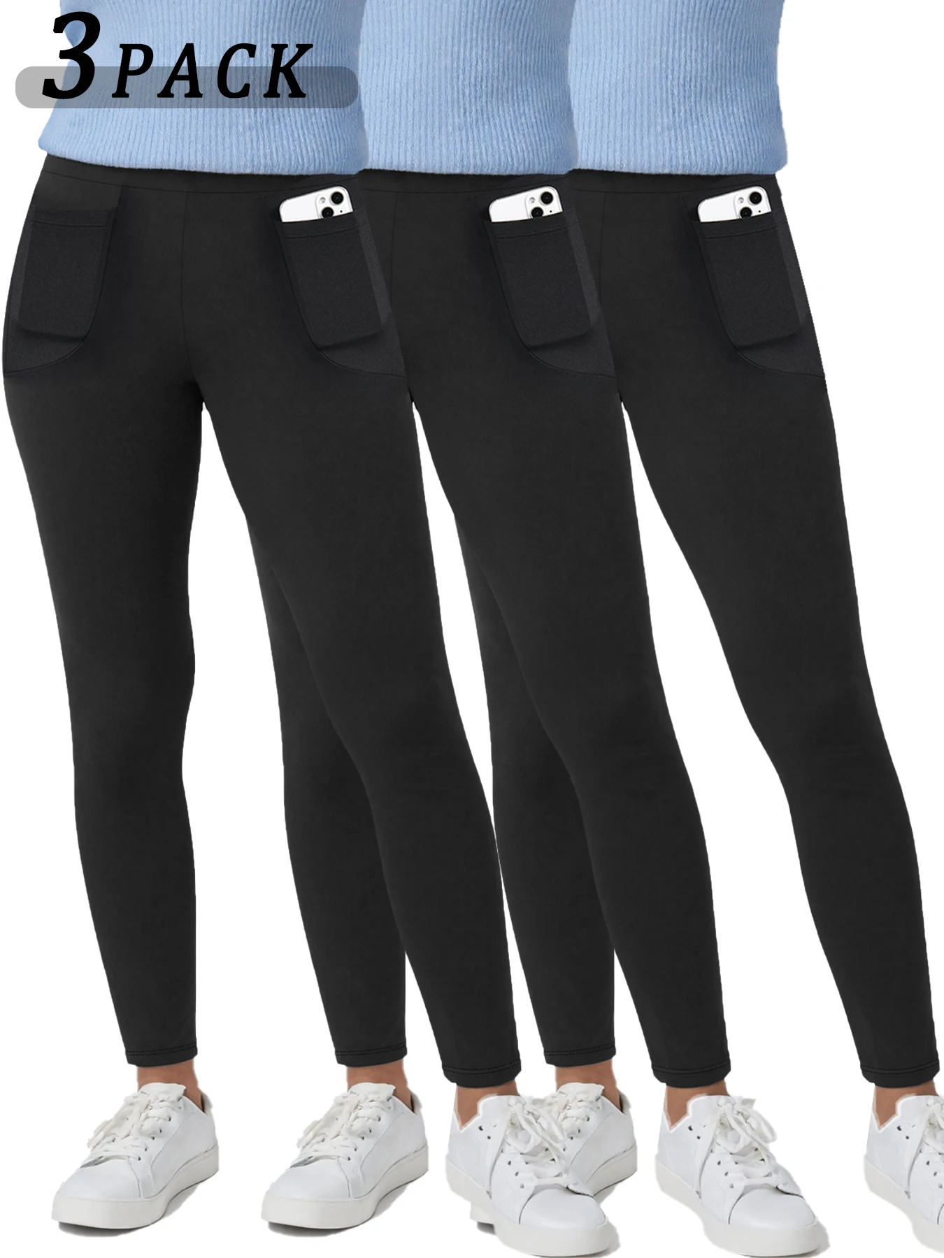 

3 Pack Super Soft Leggings with Pockets for Women, High Waisted Tummy Control Workout Yoga Running Pants Leggings