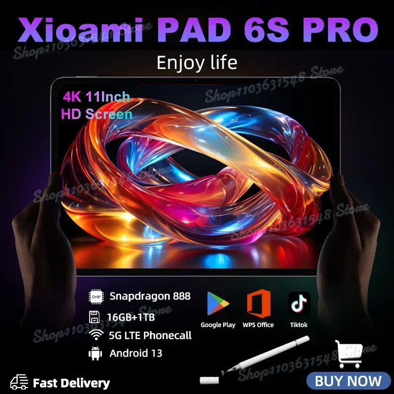 2024 Original 6S Pro Global Version Snapdragon 888 Xiao Tablet PC Pad Android 13 10000mAh 16GB+1TB 5G Dual SIM Card HD 4K Mi Tab