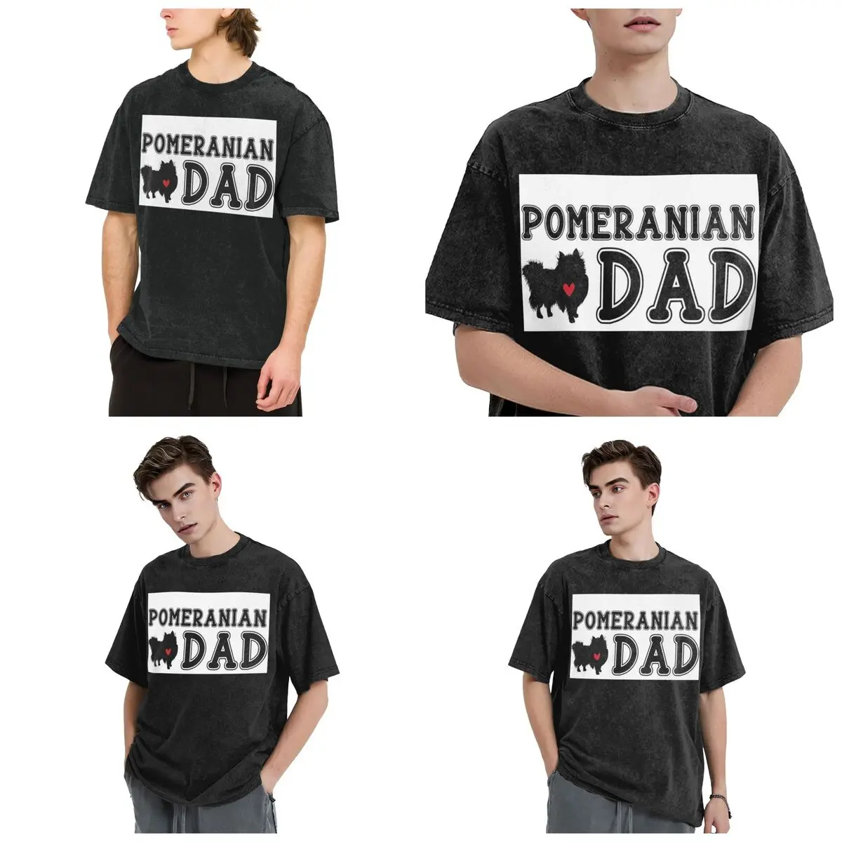 Pomeranian Dad Hip Hop Short Sleeve T-Shirts Washed Tops Tees Streetwear T Shirt Cotton for Men Women