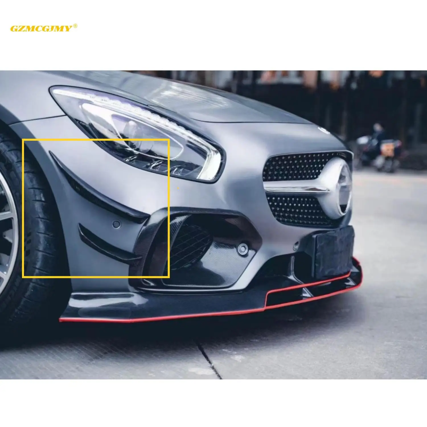 

Top Material Front Canard Dry Carbon Fiber Front Bumper Lip Canards Fin For Mercedes-Benz AMG GTS Bumper Trim Piece