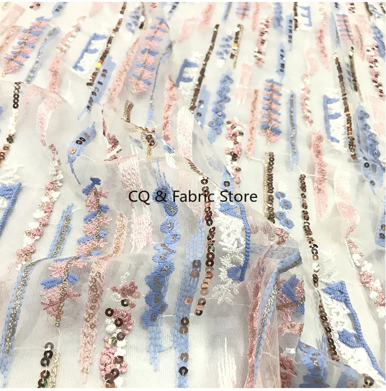 1yard 160cm Pailletten Farben Polyester Seide Bestickte Spitze Stoff Mesh Stickerei Diy Mode frauen Kleid Rock Nähen