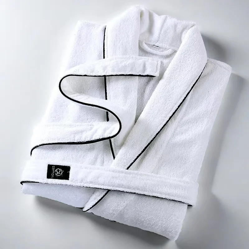 Towel Fleece Bathrobe Men 100% Cotton Winter  Nightwear Gown Sleepwear Home Clothing Thick Bathrobe Belt Pocket Nightgown